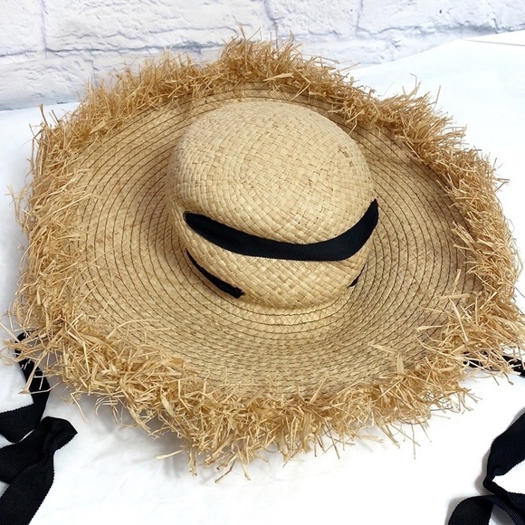 Lola Hats Alpargatas natural straw black trim sun hat - Picture 2 of 6